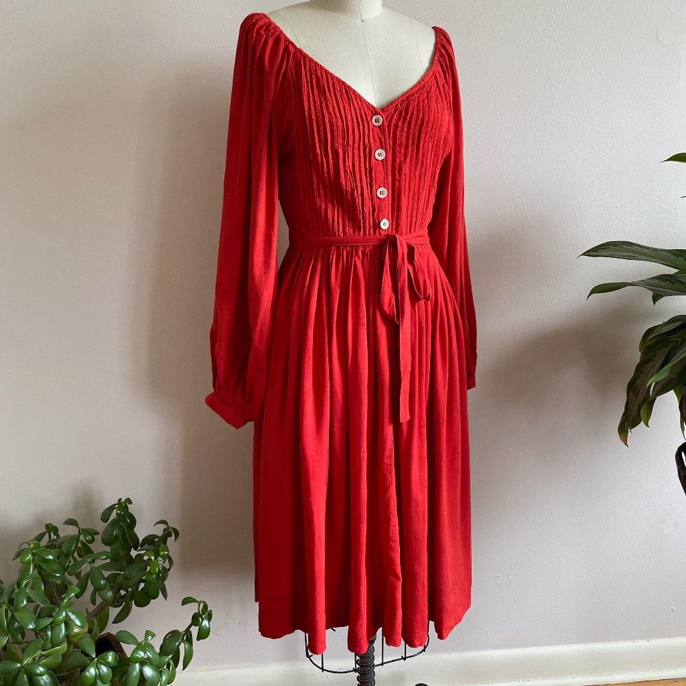 Vintage 70s Red Cotton Dress -- Nipon Boutique